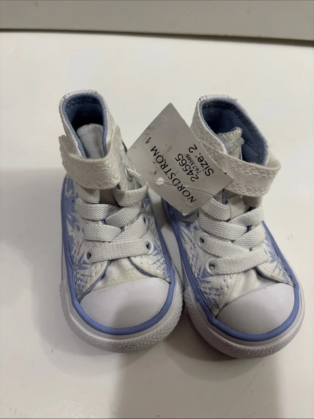 Converse Kids High-Top Sneakers in Light Blue and White with Floral Accent